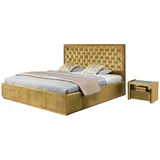 Xlmoebel Schlafzimmer-Set 3-teiliges Schlafzimmer-Set: Luxus Bett mit Textilbezug, 2 Nachttische, (Bett / 2x Nachttisch), Hergestellt in Europa gelb