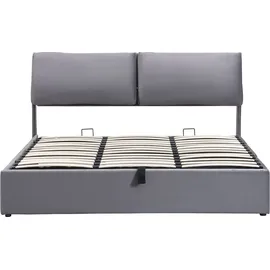 SOFTWEARY Stauraumbett mit Lattenrost, Bettkasten und 3 Schubladen, Kopfteil mit verstellbaren Kissen, Polsterbett, Samt Grau