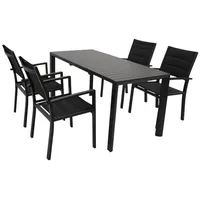 DEGAMO Garten-Essgruppe LAGOS 5-teilig, 4x Sessel, 1x Ausziehtisch 120/162x70cm, Aluminium anthrazit grau