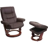 MCA Furniture MCA Relaxsessel HWC-J42, Fernsehsessel TV-Sessel Hocker, Stoff schwarz-braun Wildleder-Imitat, Gestell Walnuss-Optik