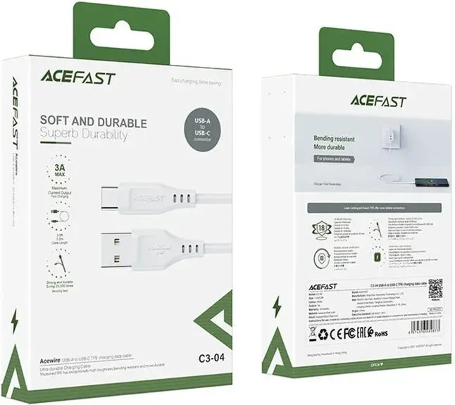 Acefast C3-04 Weißes USB-Kabel - USB Type-C 1,2 m, 3 A