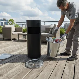 Relaxdays Standaschenbecher mit Inneneimer 17L schwarz/silber