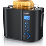 Arendo 2-Scheiben Toaster mit 6 Bräunungsstufen, LCD-Display mit Restzeitanzeige, 800 Watt, Auftaufunktion, Brötchenaufsatz, Schwarz
