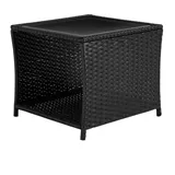 WOLTU Polyrattan Gartentisch, 45x40x45 cm, Beistelltisch mit Glasplatte offenem Fach, Balkontisch wetterfest, Terrassentisch, Outdoor Tisch, Schwarz