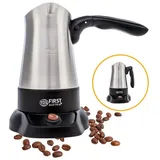 TZS FIRST AUSTRIA Kaffeebereiter Elektrischer Türkischer Kaffeekocher, mit ausklappbarem Handgriff, 350ml, 800W, Mokkakocher, Espressokocher & Wasserkocher, Edelstahl silberfarben