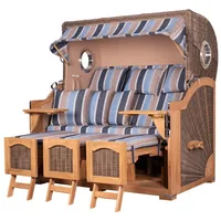 Mr. Deko bene living Strandkorb Komplettset Ammersee Grande XXL Teak PE grau Modell 580