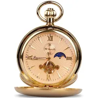 Tiong Doppelte Hunter Mechanische Tourbillon Mond Phase Taschenuhren Analoge Steampunk Antike Skelett Anhänger für Geburtstag
