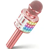 MicQutr Karaoke Mikrofon Bluetooth mit LED für Kinder Mädchen Jungen ab 4–15 Jahre, Kindermikrofon Heim KTV mit DSP Stimmeffekten, Aufnahmefunktion, Geburtstags