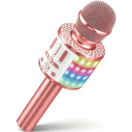 MicQutr Karaoke Mikrofon Bluetooth mit LED für Kinder Mädchen Jungen ab 4–15 Jahre, Kindermikrofon Heim KTV mit DSP Stimmeffekten, Aufnahmefunktion, Geburtstags