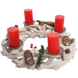 MCW Adventskranz, Weiß, Rot, Holz, 10 cm, Dekoration, Weihnachtsdekoration, Adventskränze