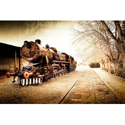 Fototapete PAPERMOON "Retro Vintage Zug", bunt, B:4,00m L:2,60m, Vlies, Tapeten