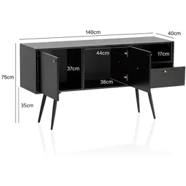 Wohnling Sideboard 140 x 75 x 40 cm Schwarz