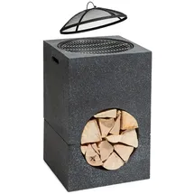 Blumfeldt Monolith Feuerschale mit Grill MGO & Stahlschale inkl. Funkenschutz Dunkelgrauer Granit