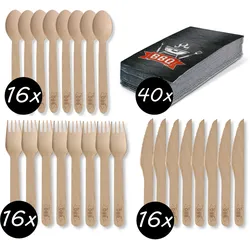 Amscan - BBQ Party Set - Holz-Besteck (48 Teile) + Servietten (40 Stück)