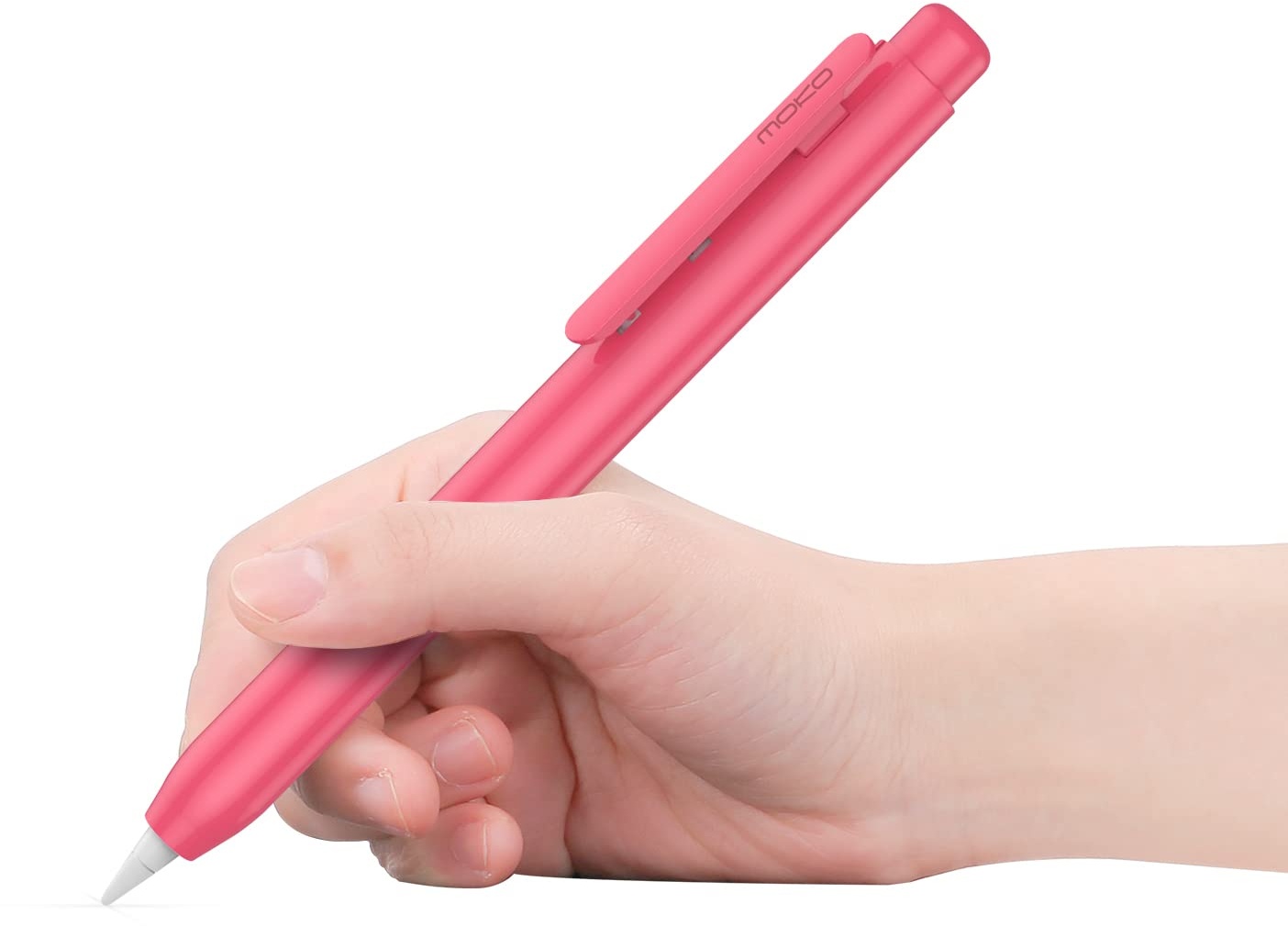 MoKo Hülle Kompatibel mit Apple Pencil 1. Generation, Retractable Ausziehbare Schutzhülle mit Apple Pencil Hülle, Stifthalter mit Stabilem Clip, rutschfeste Einfarbige Stifthülle, Wassermelone Rot