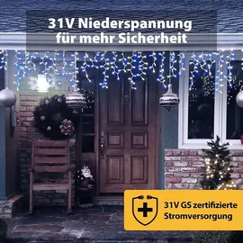 salcar LED Lichterkette Eisregen LED außen, Lichterkette Weihnachten, Lichtervorhang Fenster IP44, 8 Betriebsmodi mit Memory-Funktion, - Blau... - Weiß