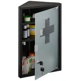 relaxdays Medizinschrank mit Glastür Schwarz schwarz|silberfarben