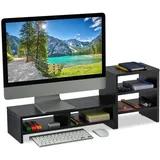 Relaxdays Monitorständer mit Ablagen, 2 Teile, Organizer, Laptopablage für Schreibtisch, Desktoperhöhung Büro, schwarz,