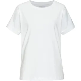 Copenhagen Studios T-Shirt COPENHAGEN STUDIOS "mit dezentem Logoprint hinten", Damen, Gr. M (38), weiß (hellweiß), Single Jersey, Obermaterial: 100% Baumwolle, unifarben, bequem, Rundhals, mit Aufschlag Aufschlag, Shirts T-Shirt, aus softer Jersey-Qualität mit Bio-Baumwolle