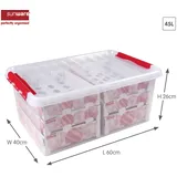 SUNWARE Weihnachtsbox Q-line 45L mit Einsatz für 98 Kugeln transparent rot