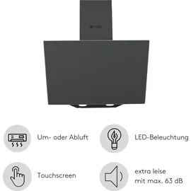 Wiggo Dunstabzugshaube 50cm kopffrei I Abluft Umluft Dunstabzug 300m3/h - LED Touch-Display 3 Stufen I Schräghaube inkl. Fettfilter & 2x Kohlefil...