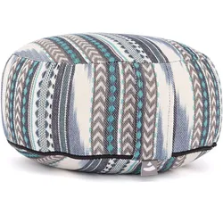 Meditationskissen RONDO Ikat-Webstoff, schwarz-weiß-blau gem., Dinkelhülsen schwarz No Size
