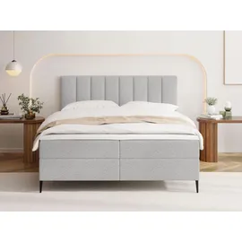 WFL GROUP Boxspringbett mit Bettkasten – Polsterbett 140 x 200 cm mit H4 Taschenfederkern Matratze & 5 cm Topper – Stauraumbett mit hohem Kopftei... - Hellgrau,