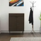 Mendler Schuhschrank HWC-N78, Schuhregal Schrank, skandinavischer Stil Metall Holz Melamin MVG 115x80x35cm ~ dunkelbraun