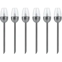 ETC Shop Außenleuchte Solarlampe Steckleuchte, Gartenfackel mit Feuereffekt, Terrassenlampe, integrierter Akku, Metall, schwarz, led, DxH 6x38cm, 6er Set
