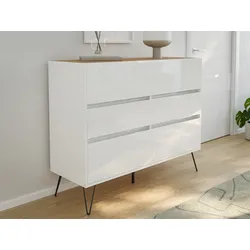 Sideboard Kommode Volo 120cm Greifraum 6 SoftClose Schubladen Weiß/Eiche Top