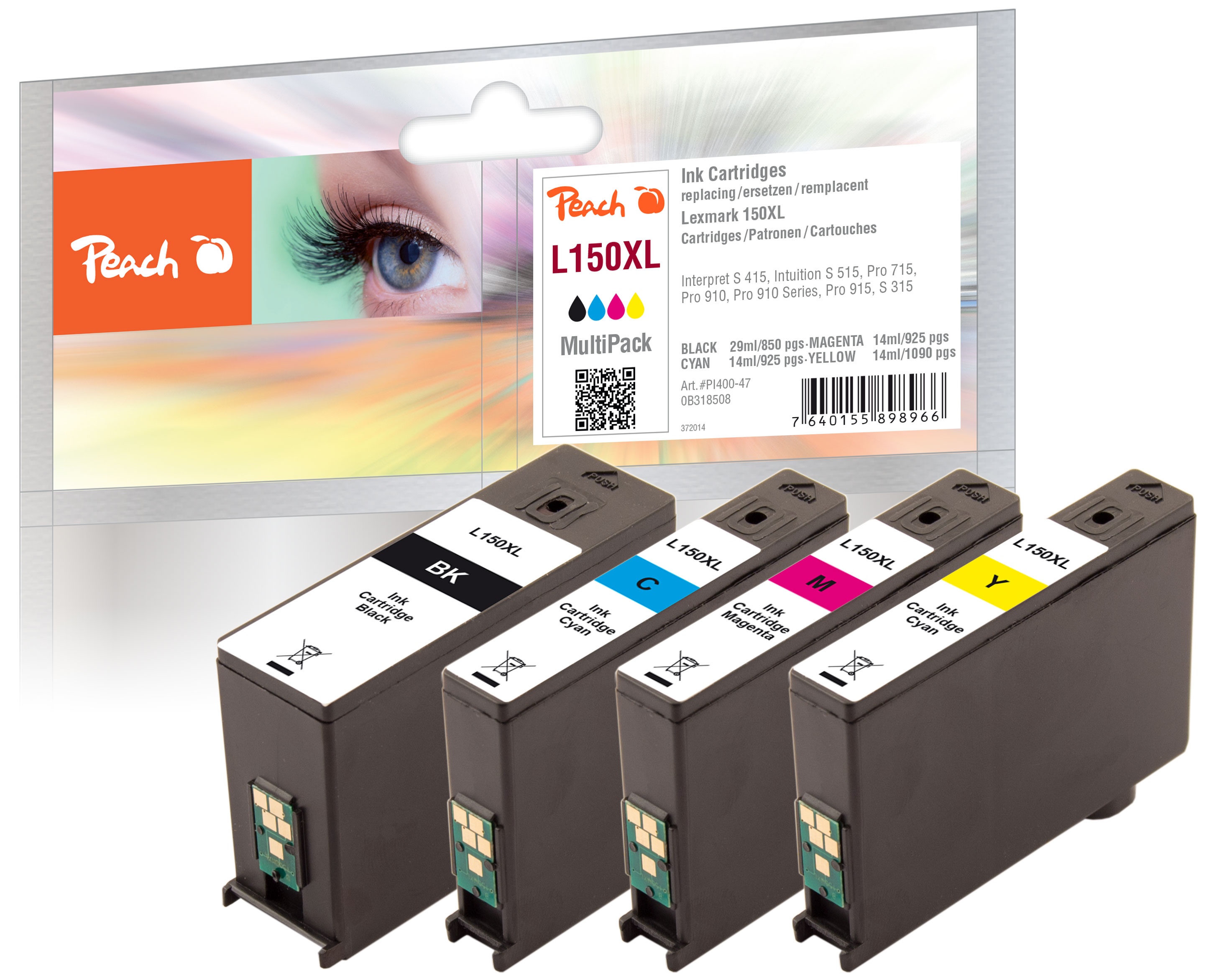 Peach Spar Pack Tintenpatronen, XL-Ergiebigkeit, kompatibel zu Lexmark No. 150XL