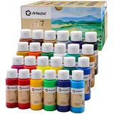 Artecho Acrylfarben Set 24x59 ml, Acrylic Paint Set, Wasserfest und Lichtecht, Schnell Trocknend, ideal für Leinwand, Papier und Stoffe.