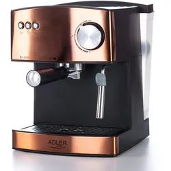 Adler AD 4404CR Manuelle Espressomaschine 15 bar 1,6 L, Doppelauslaufarm, Milchaufschäumer, Milchaufschäumer, Tassenwärmer, 850W, Kupfer