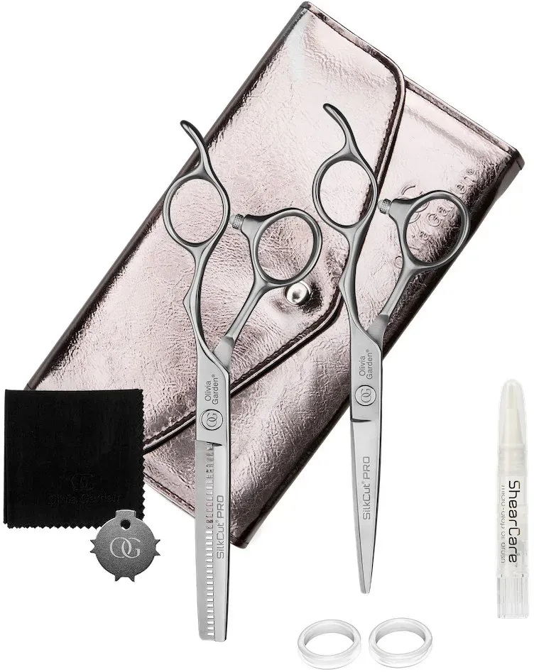 Olivia Garden Scheren SilkCut PRO Matt Silver Set HS 5,75 u. MS 6,0 Zoll- S-1198