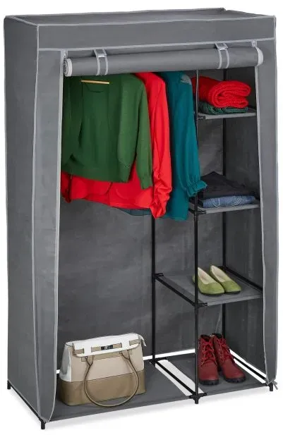 Relaxdays Stoffschrank mit Kleiderstange Grau