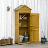 Gerätehaus Aus Naturholz, Wetterfester Gartenschrank Und Geräteschuppen Mit 2 Regalen Und 2 Türen, 79 × 49 × 191,5 Cm