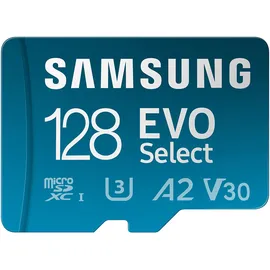 Samsung EVO Select (2024) microSD-Karte + SD-Adapter, 128 GB, Speicherkarte für Smartphone und Tablet, UHS-I U3, 4K UHD, Full HD, 160 MB/s Lesen, MB-ME128SA/EU
