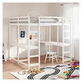 vidaXL Hochbett mit Schreibtisch 140 x 200 cm Kiefer massiv weiß