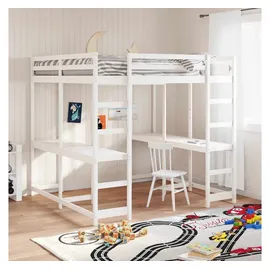 vidaXL Hochbett mit Schreibtisch 140 x 200 cm Kiefer massiv weiß
