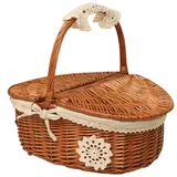 Picknickkorb Aus Weide Mit Deckel Und Holzgriff – Ideal Zum Campen, Aufbewahren Und Einkaufen