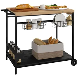 Outsunny Servierwagen Gartenrollwagen mit 2 Ebenen, Natur,