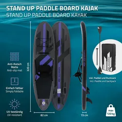ECD Germany Surfboard Stand Up Paddle SUP Board Paddelboard mit Kajak-Sitz Schwarz 320 cm