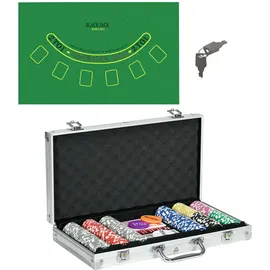 sportnow Pokerkoffer Set, 300 Pokerchips 11,5 Gramm, Pokerset mit Schloss, Silber