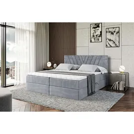 altdecor Boxspringbett mit Matratze und Topper, Polsterbett mit Bettkasten, Bett mit Stauraum H4-Matratze, Doppelbett, Springboxbett - ERNINA - Grau Samt