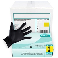 Hypafol Nitril-Handschuhe S-XL, Puderfrei I mit Rollrand, Finger texturiert schwarz S