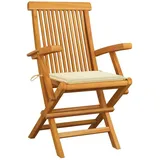 vidaXL Gartenstühle mit Creme Kissen 3 Stk. Massivholz Teak