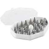 Thermohauser Set Kleine Tüllen (Edelstahl, PE), 29-teilig., verschiedene Tüllen inkl. zwei Blumennägel und ein Adapter, in Aufbewahrungskassette