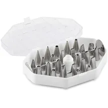Thermohauser Set Kleine Tüllen (Edelstahl, PE), 29-teilig., verschiedene Tüllen inkl. zwei Blumennägel und ein Adapter, in Aufbewahrungskassette
