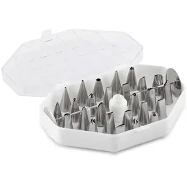 Thermohauser Set Kleine Tüllen (Edelstahl, PE), 29-teilig., verschiedene Tüllen inkl. zwei Blumennägel und ein Adapter, in Aufbewahrungskassette