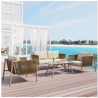 Ulife Gartenlounge-Set Gartenmöbel Set Rope Seil Lounge,Balkon Set Polyrattan, (4-tlg), 4-teiliges Esstisch-Set, 2-Sitzer-Sofa, 2 Einzelstühle, 1 Tisch beige